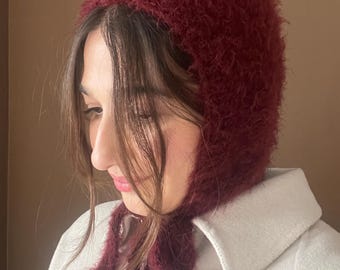 Mohair Knitted Bonnet: Tie Balaclava Hat in 13 Colors