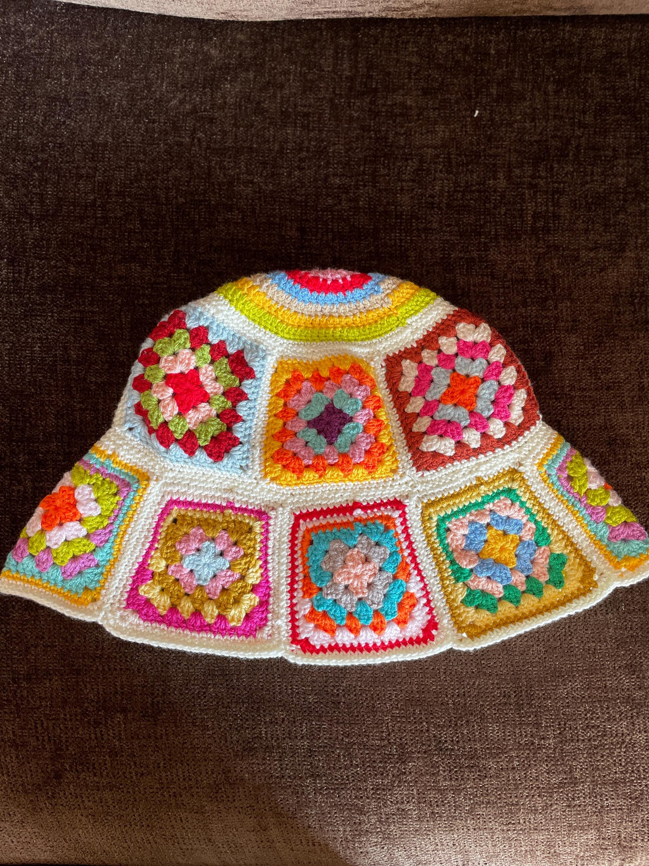 Crochet Granny Square Hat, Ready to Ship Colorful Bucket Hat 