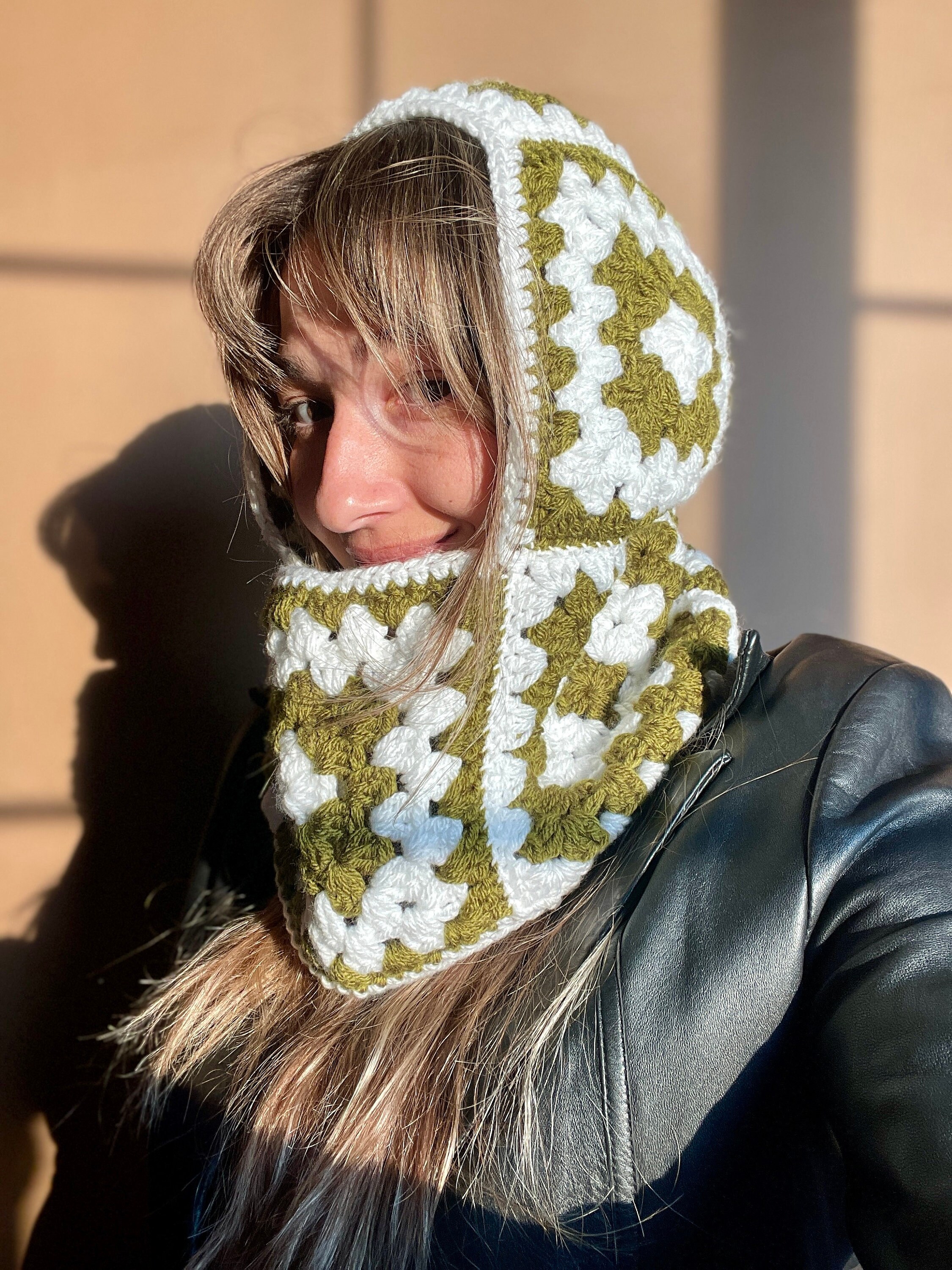 Crochet Granny Square Balaclava: Cotton Blend Winter Hood - Etsy