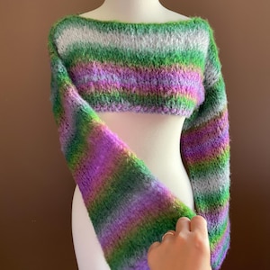 Hand-Knit Cotton Crop Sweater: Striped Chunky Pullover