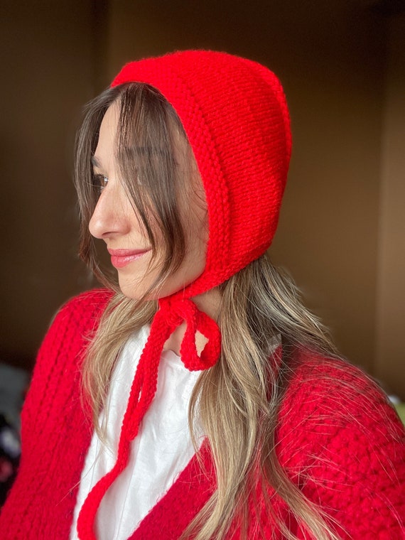 Hand-knit Balaclava Red Bonnet, Colorful Winter Warm Hat  display picture 2