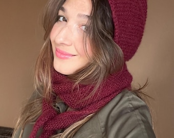 Handmade Cotton Knit Sophie Hood Scarf: Cozy Winter Hooded Shawl, Winter Head Cover