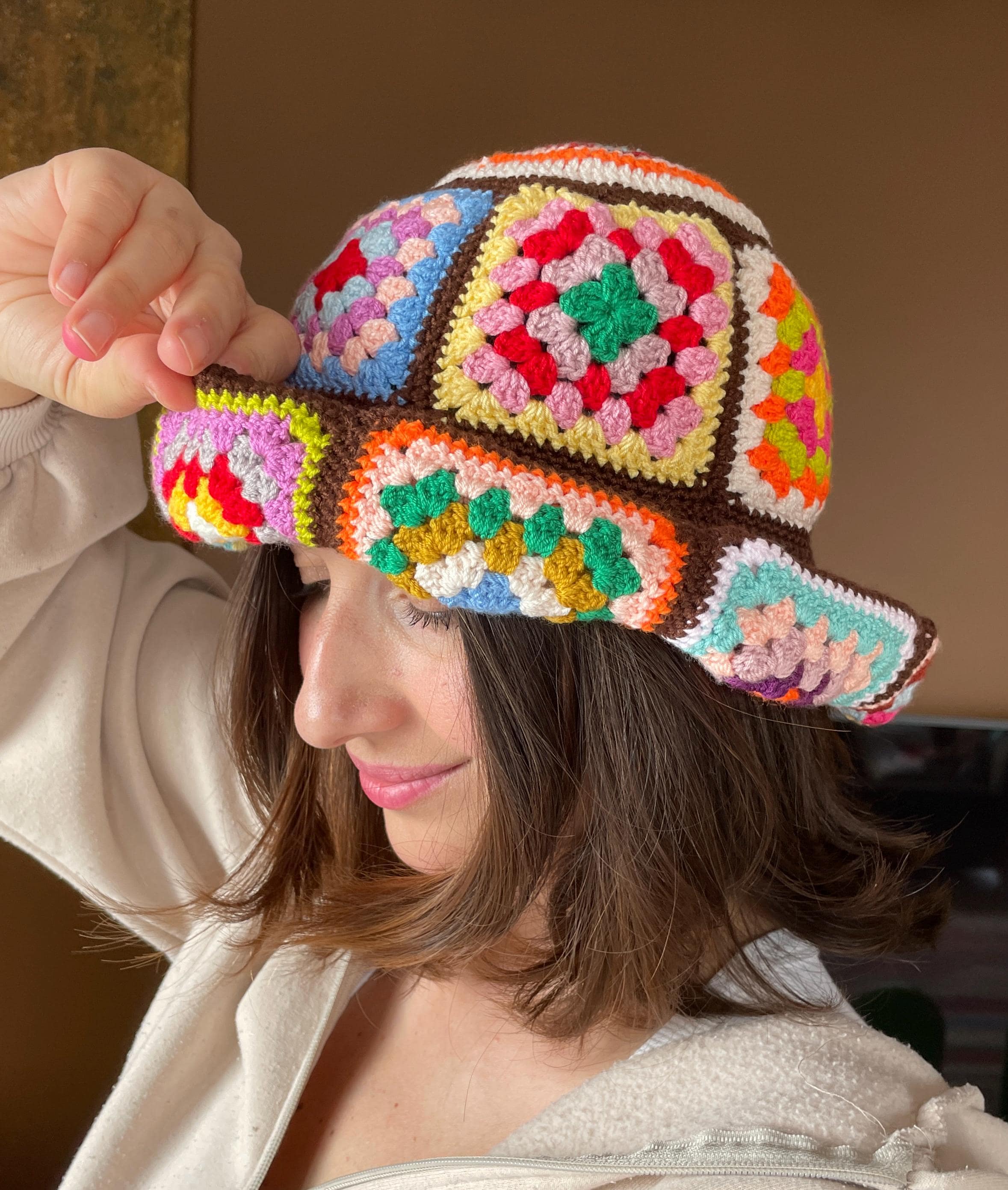 Crochet Granny Square Hat, Ready to Ship Colorful Bucket Hat  display picture 1
