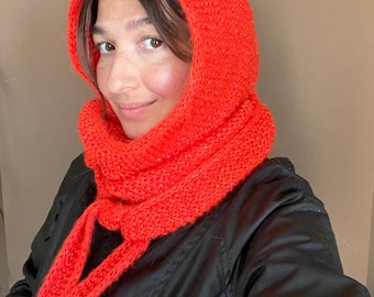 Knit Mohair Sophie Hood Scarf: Warm Hooded Cowl