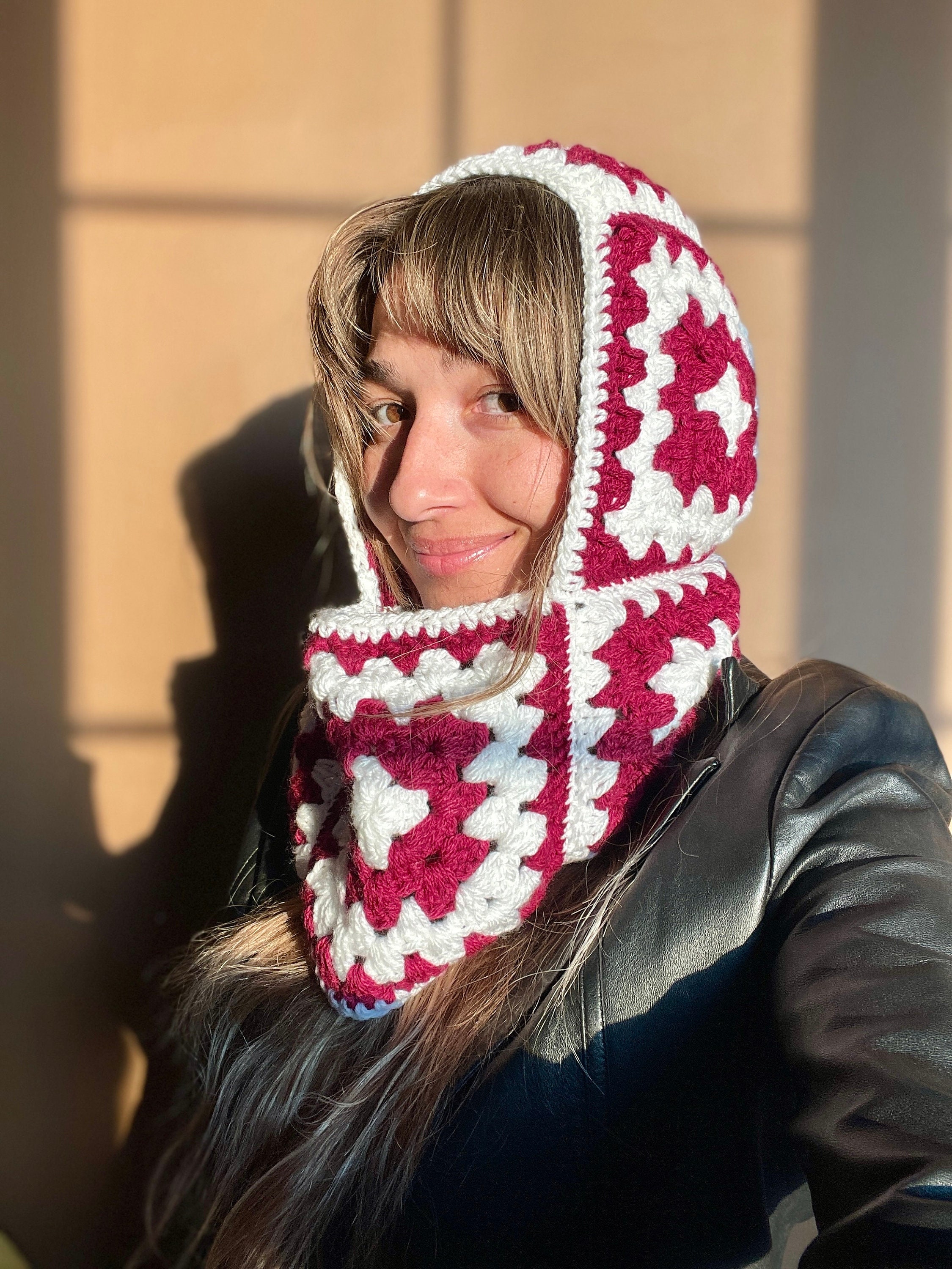 Hand-knitted Granny Square Crochet Balaclava, Colorful Warm 