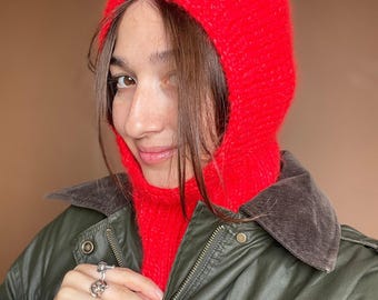 Balaclava in mohair lavorato a maglia, cappuccio scaldacollo invernale