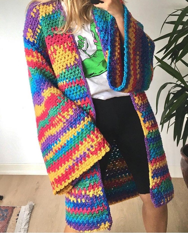 Rainbow cardigan handmade long sleeve