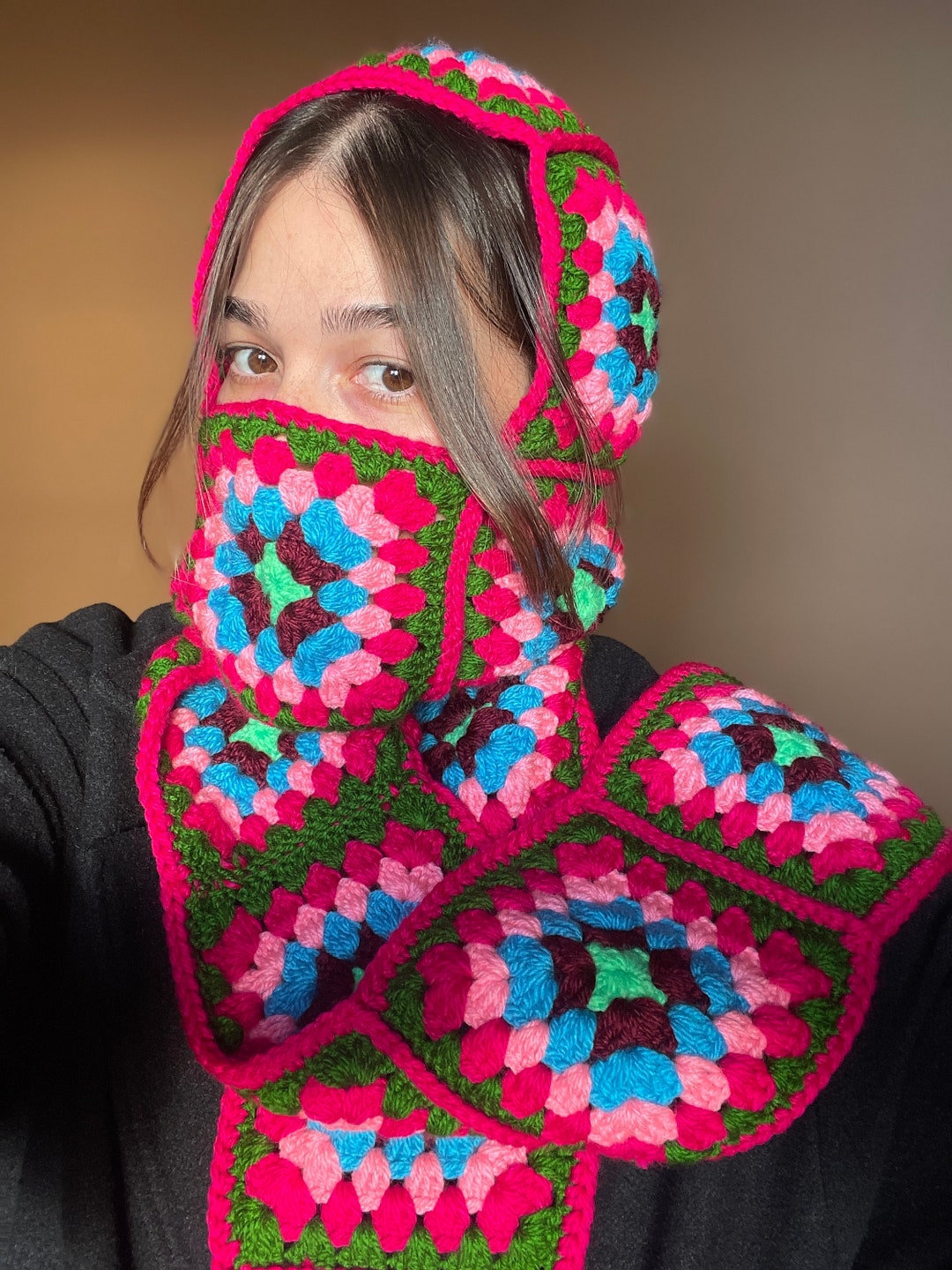 Crochet Granny Square Balaclava Scarf, 5 Different Colors Bhava's Style