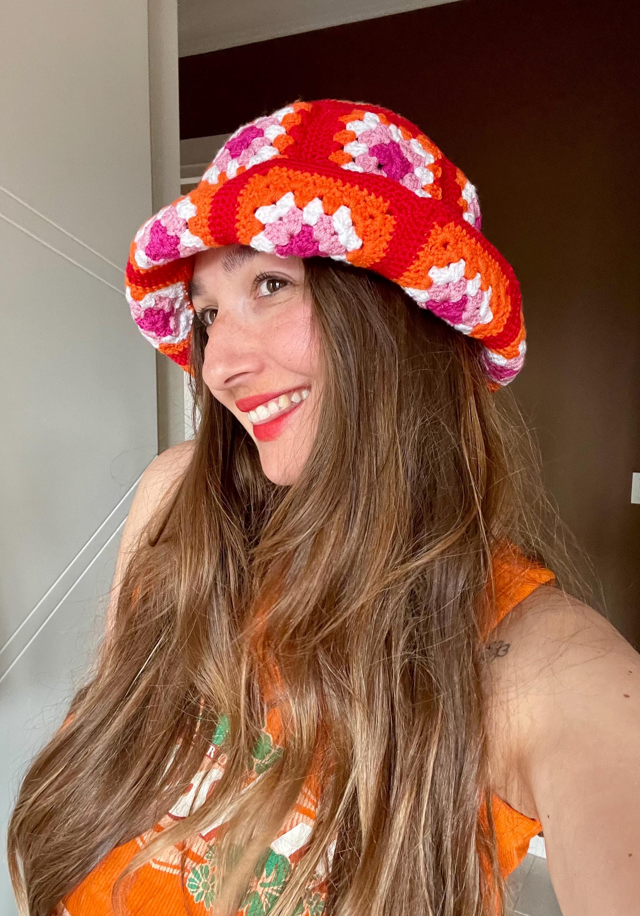Crochet Lesbian Flag Hat, LGBTQ+ Pride Bucket Hat, Pride Parade Rainbow Summer Hat, Handmade Festival Hat, Crochet Pride Hat, Gift to Her