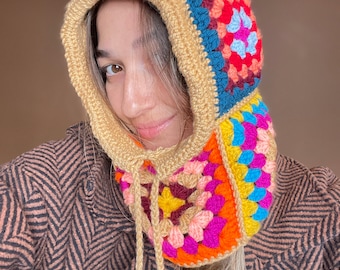 Handmade Crochet Granny Square Balaclava - Warm Winter Hat
