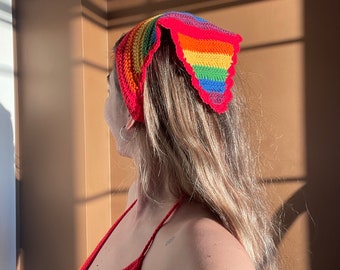 Crochet Pride Month Bandana, Pride Parade Unisex Rainbow Headband, Colorful Head Band Bandana, Pride Month Bandana, Colorful Pride Headband