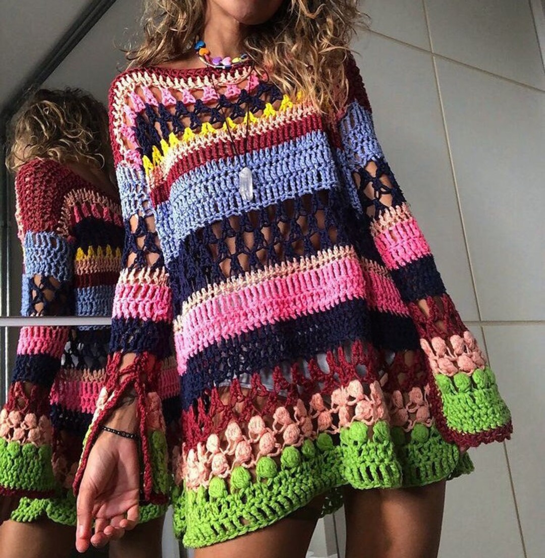 Crochet Colorful Dress for Women Handmade Multi Colored Dress Etsy