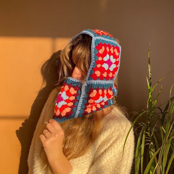Grandma Square gehaakte bivakmuts, 8 verschillende kleuren, unisex wintermuts