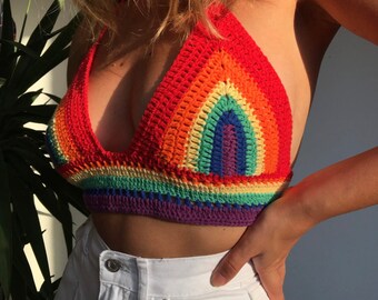 LGBTQ Pride Crochet Crop Top, Handmade Rainbow Pride Month Crop Top, Pride Outfit, Happy Pride Month Crop Top, Crochet Crop Top