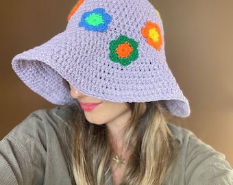 Crochet Daisy Bucket Hat, Sun Protection Hat, Handmade Bucket Hat, 10 Different Colors Boho Hat, Summer Festival Hats, Unique Gift for Her