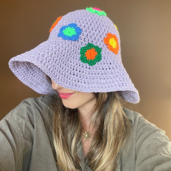 Crochet Daisy Bucket Hat, Sun Protection Hat, Handmade Bucket Hat, 10 Different Colors Boho Hat, Summer Festival Hats, Unique Gift for Her