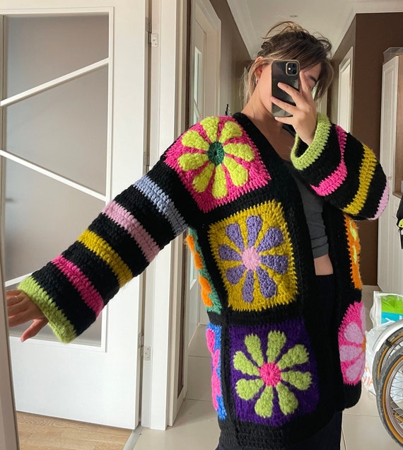 Crochet Granny Square Cardigan for Women Oversize Granny - Etsy