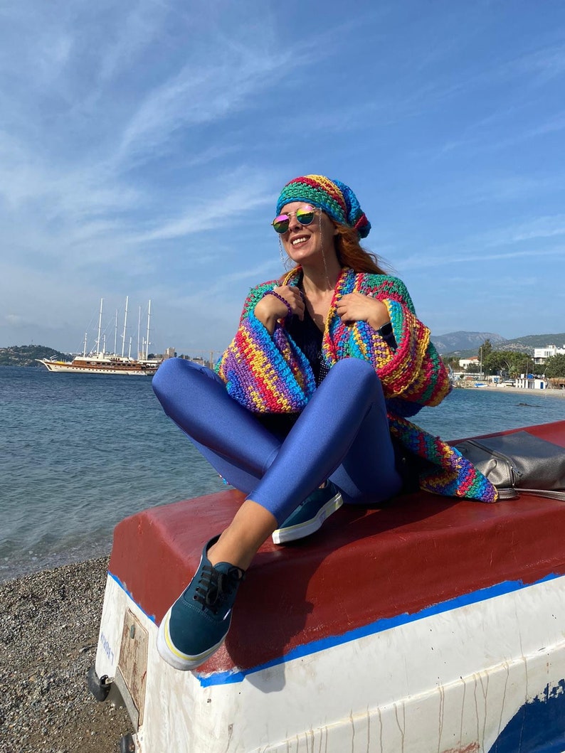 Rainbow cardigan handmade long sleeve