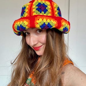Crochet Rainbow Hat, LGBTQ+ Pride Bucket Hat, Pride Parade Rainbow Summer Hat, Handmade Festival Hat, Crochet Pride Hat, Gift to Her