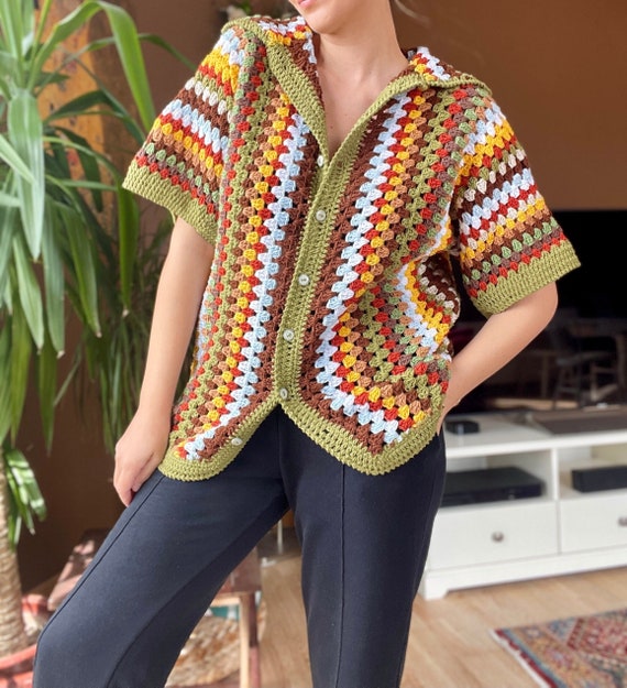 striped crochet knit shirt