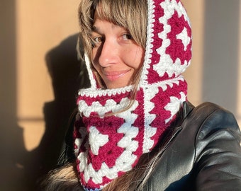 Crochet Balaclava, Granny Square Balaclava, Unisex Balaclava, Bhava's Style Colors Balaclava, Warm Winter Balaclava, Ski Mask