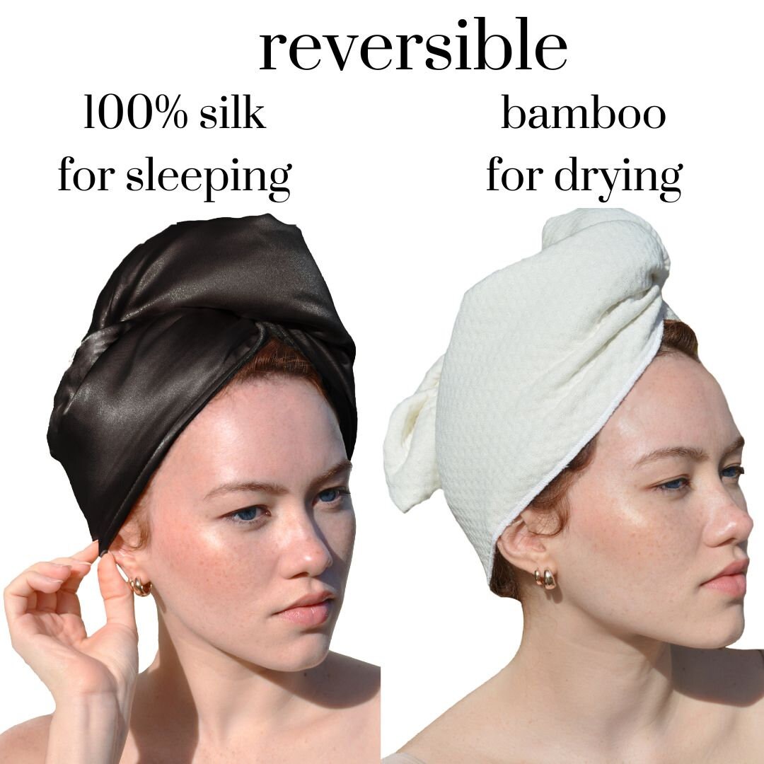 Pure Silk Hair Towel Silk Towel for Curly Hair Plop Towel Bamboo Cotton