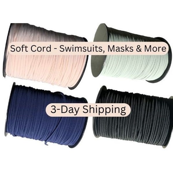 3-Day Shipping Soft Lycra Cord 5mm Soft Elastic Cord Spandex Nylon Cord 5 Yards Stitched fabric strips, Jewelry making Swimsuit straps mask