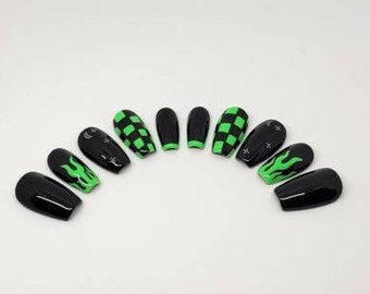 Neon Green Aesthetic Press Ons