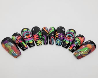 Neon |Trippy |Glow In The Dark| Press Ons Nails