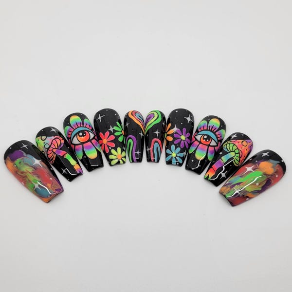 Neon |Trippy |Glow In The Dark| Press Ons Nails