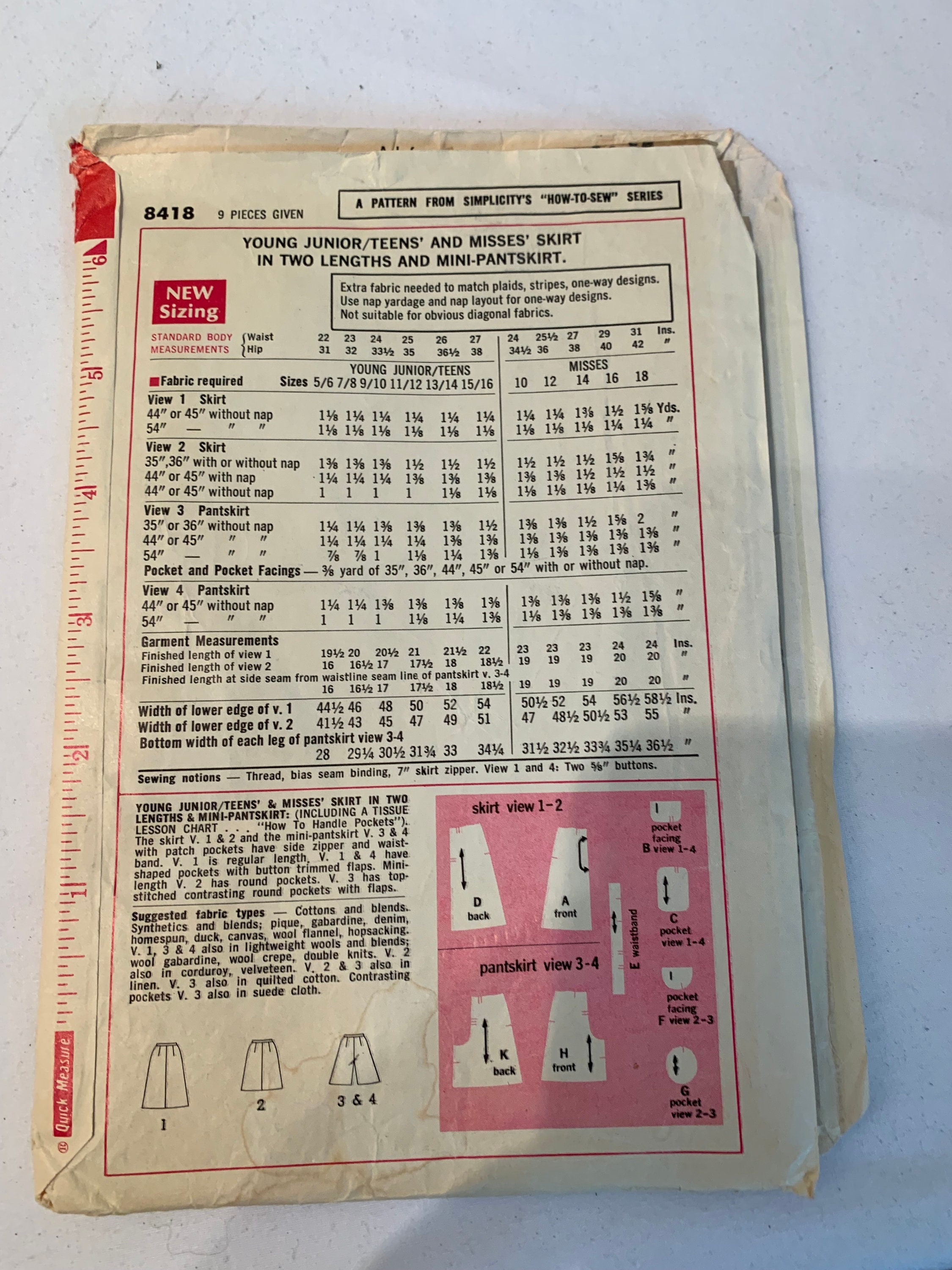 Vintage Sewing Pattern Simplicity 8418 a "how to Sew" Pattern Size 12 ...