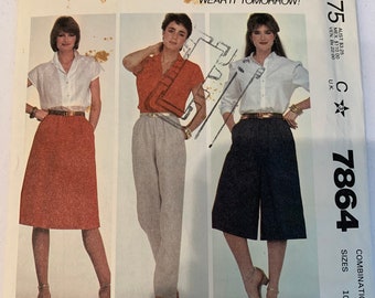 Vintage sewing pattern McCalls 7864 sizes 10-12-14 for skirt, culotte, pants from 1982 uncut with instructions
