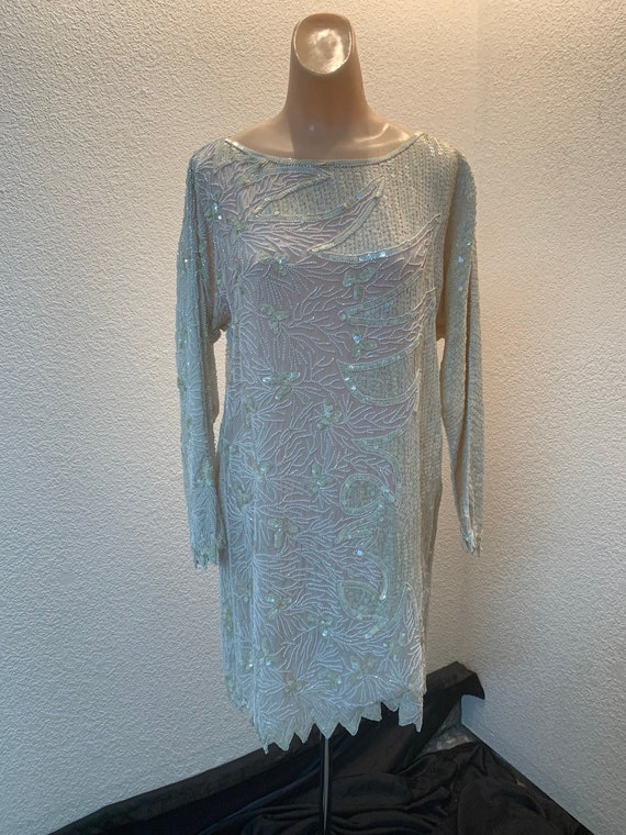 Vintage Bonwit Teller beaded sequined mini dress … - image 1