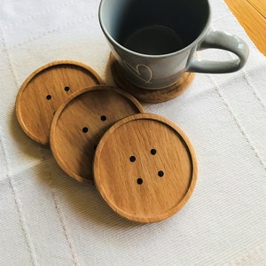 Personalised Solid Oak Button Drink Coasters, Quirk Button Coasters