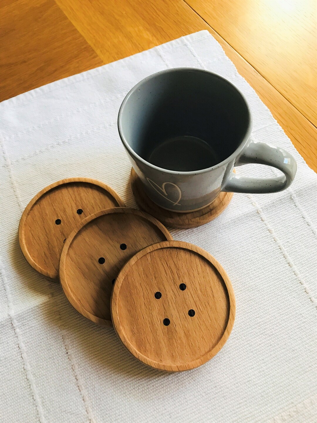 Personalised Solid Oak Button Drink Coasters, Quirky Button Coasters - Etsy