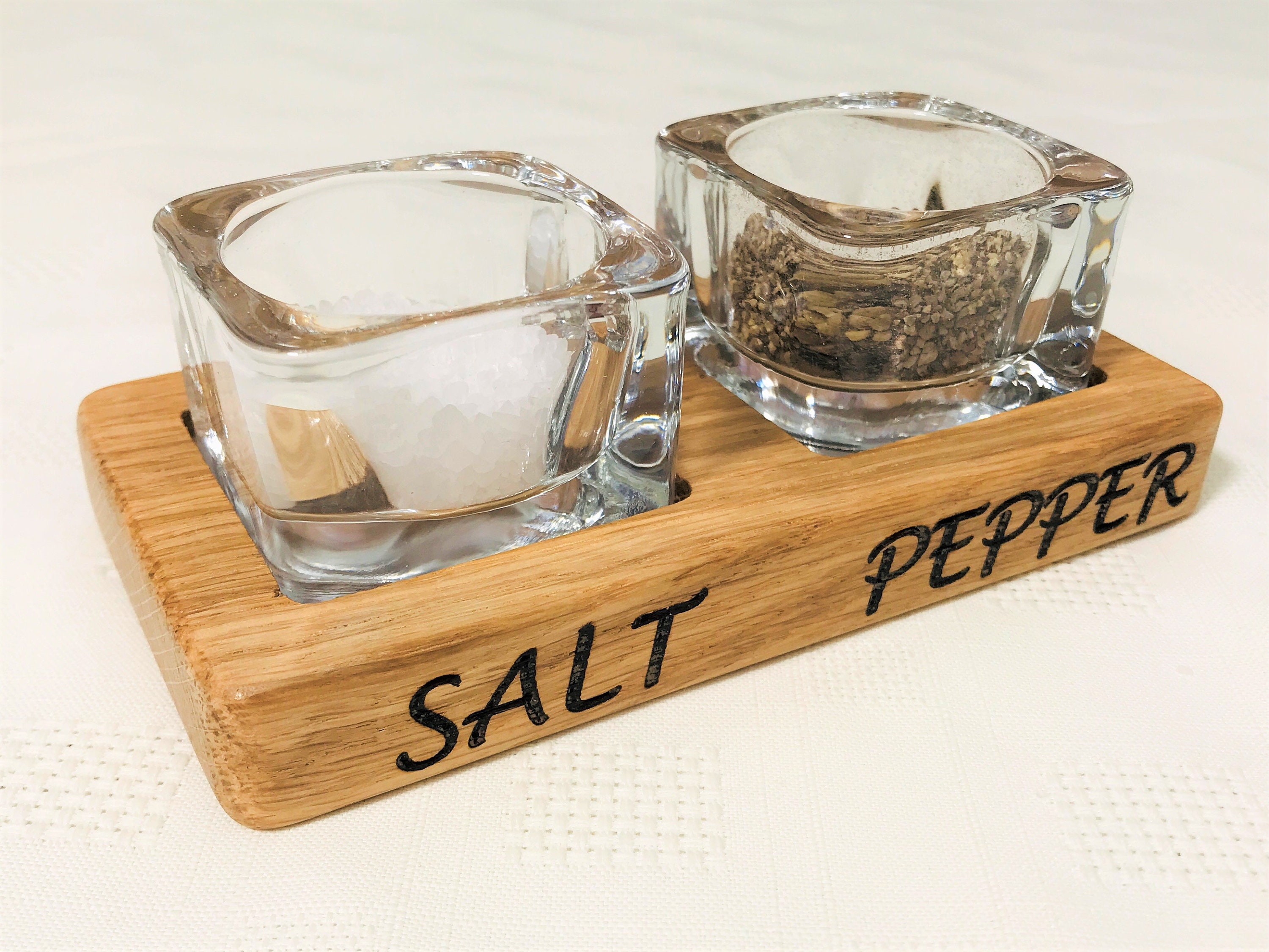 Solid Oak Salt and Pepper Pinch Pots Set Etsy UK
