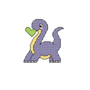 Long necked dinosaur small pattern - a cute baby Dino with a leaf to cross stitch