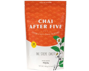 Hojicha Chai Blend, Chai After Five, Low Caffeine Assam Hojicha Green Tea, Loose Leaf, 20 Servings (100 Gram Bag)