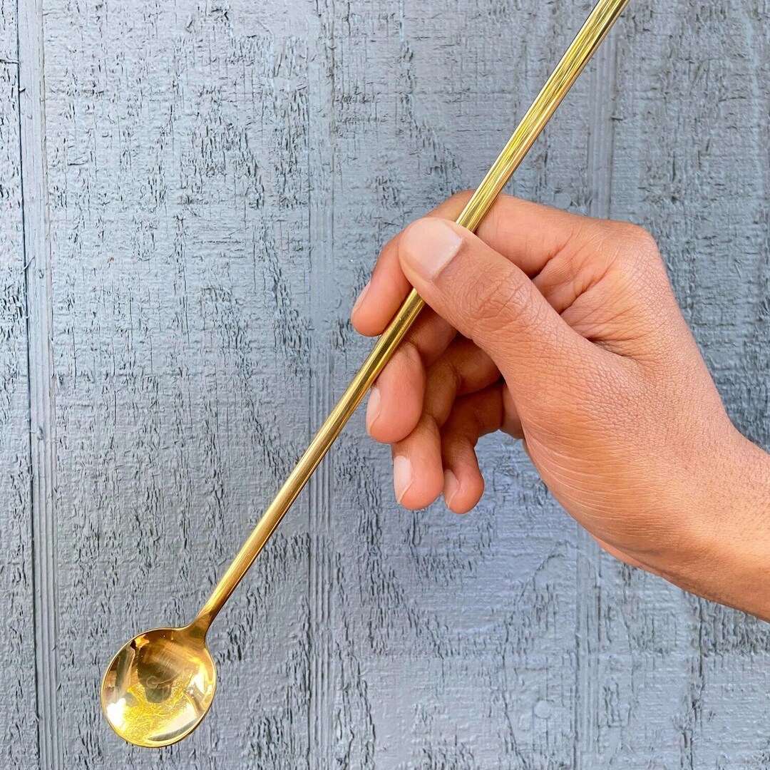 Long Handle Tea Coffee Spoon, Gold Teaspoon for Cocktail Stirring, Dessert Spoon for Home