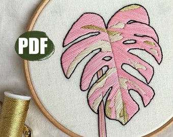 Embroidery plant, plant embroidery pattern, monstera embroidery pdf, hand embroidery houseplants, needlework pdf, crafting for adults