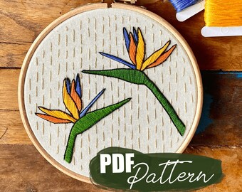 Strelitzia embroidery | Embroidery pattern plant, embroidery patterns for beginners, embroidery pattern tropical, embroidery design floral