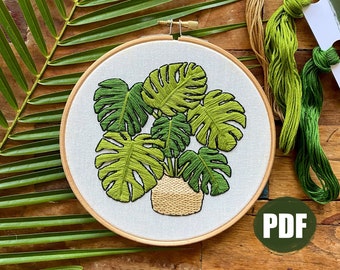 Monstera embroidery pattern | Digital download modern embroidery, embroidery pattern pdf, hand embroidery patterns, houseplant embroidery