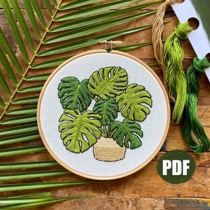 Monstera embroidery pattern | Digital download modern embroidery, embroidery pattern pdf, hand embroidery patterns, houseplant embroidery