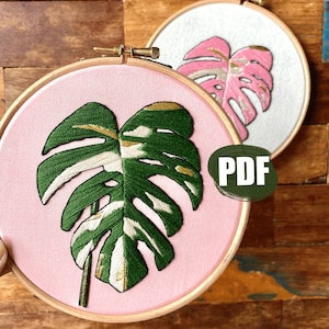 Variegated monstera embroidery pattern | Hand embroidery pattern, plant embroidery pattern, hand embroidery patterns, embroidery houseplant