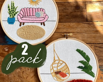 PDF duo pack embroidery patterns | 2 modern hand embroidery pattern. Digital download with video tutorials.