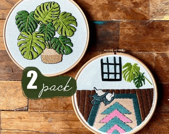 Embroidery patterns bundle PDF| Monstera embroidery pdf bundle, hand embroidery patterns PDF, embroidery patterns plants, pdf pattern plant