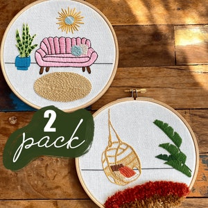 PDF duo pack embroidery patterns | 2 modern hand embroidery pattern. Digital download with video tutorials.