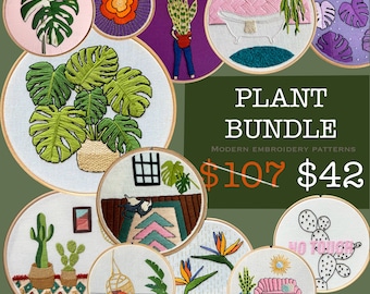 Embroidery pattern bundle, set of modern hand embroidery designs, trendy embroidery designs, embroidery file, pdf download, plant designs