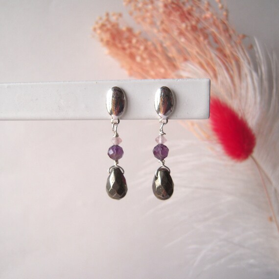 Dyed Rose Quartz Faceted Pink Dangle Earrings Sterling Silver Dyed Rose Quartz Faceted Pink Dangle Earrings Sterling Silver