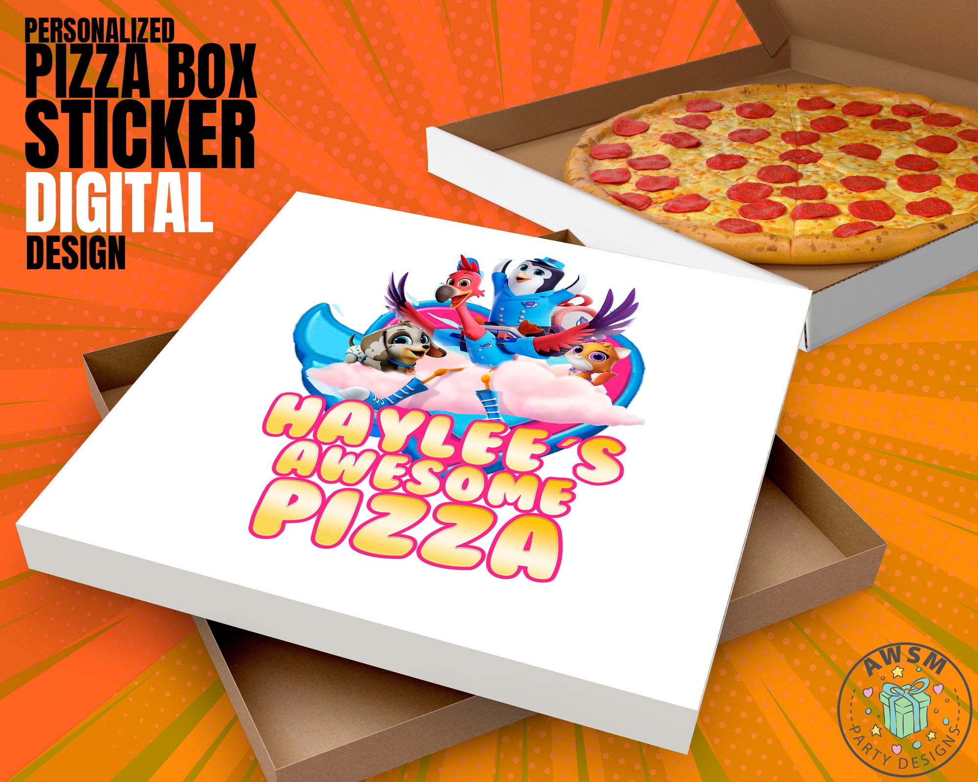 Tots personalized Pizza box label design digital party Etsy